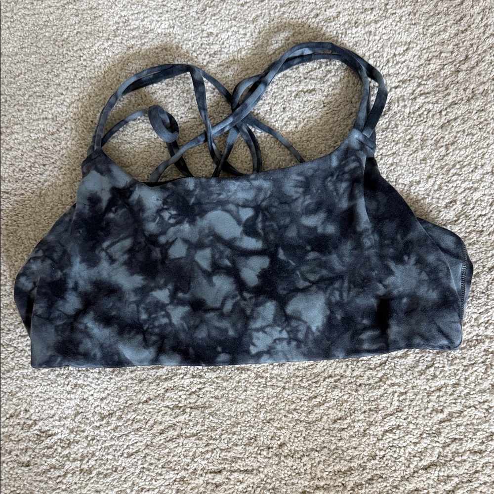 Athleta Tie-Dye Strappy Sports Bra - Black & Gray